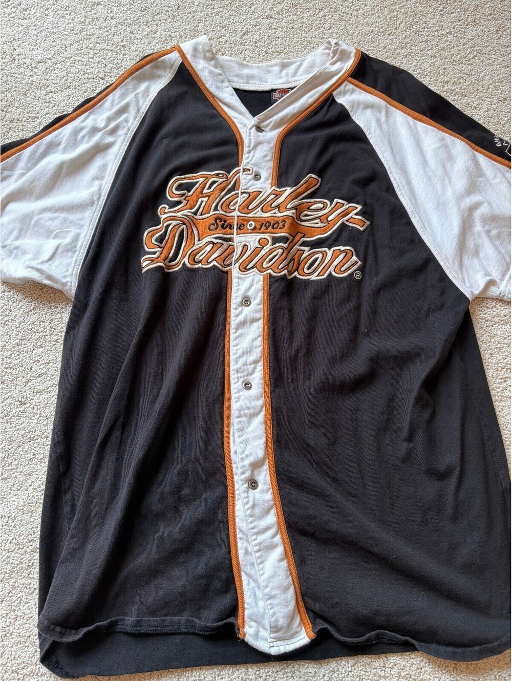 Harley Davidson 2XL Baseball Jersey Davis Burlington NC Embroidered Biker Shirt